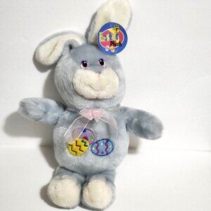 Hug Fun Bunny Rabbit Blue Pink Sheer Ribbon Bow Easter Eggs Plush 14"